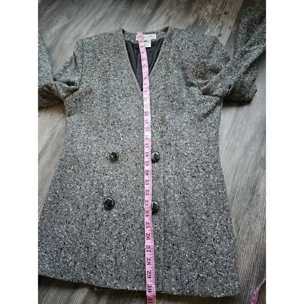 Vintage Christian DIOR Skirt Blazer Suit Set Size 8 Speckled Tweed Wool Blend